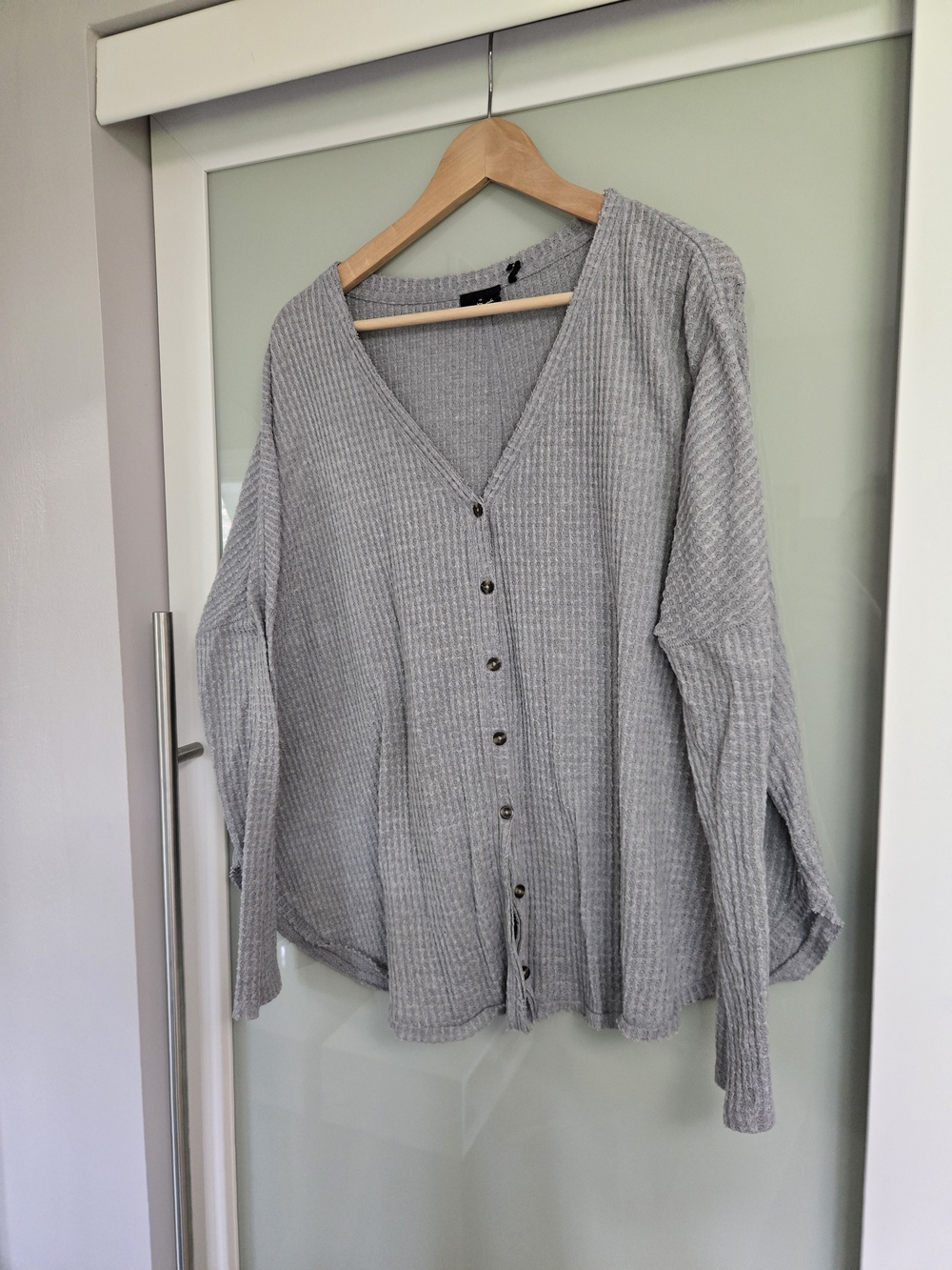 Urban Outfitters Light Gray Waffle Button-Front Top